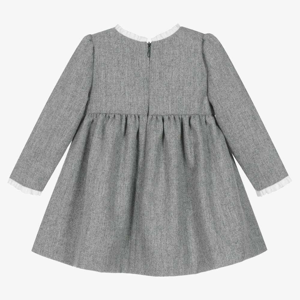 Pureté Du... Bébé-Girls Grey Embroidered Wool Dress | Childrensalon Outlet