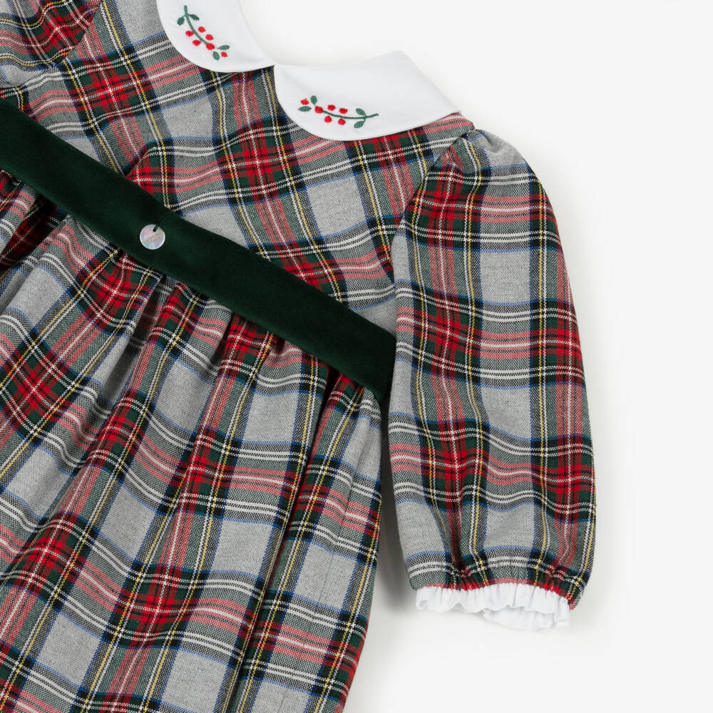 Pureté Du... Bébé-Girls Grey & Red Cotton Tartan Dress with Embroidered Collar | Childrensalon Outlet