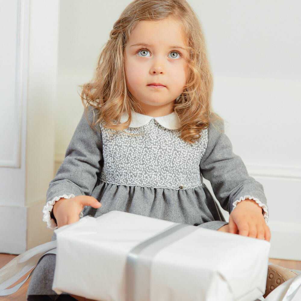 Pureté Du... Bébé-فستان أطفال بناتي مزيج صوف لون رمادي | Childrensalon Outlet