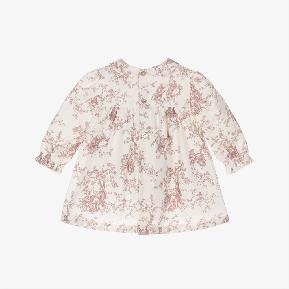 Pureté Du... Bébé-Girls Ivory and Pink Toile Dress | Childrensalon Outlet