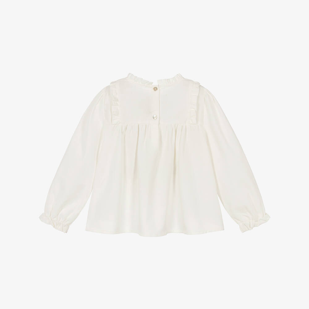 Pureté Du... Bébé-Girls Ivory Cotton Floral Embroidered Blouse | Childrensalon Outlet
