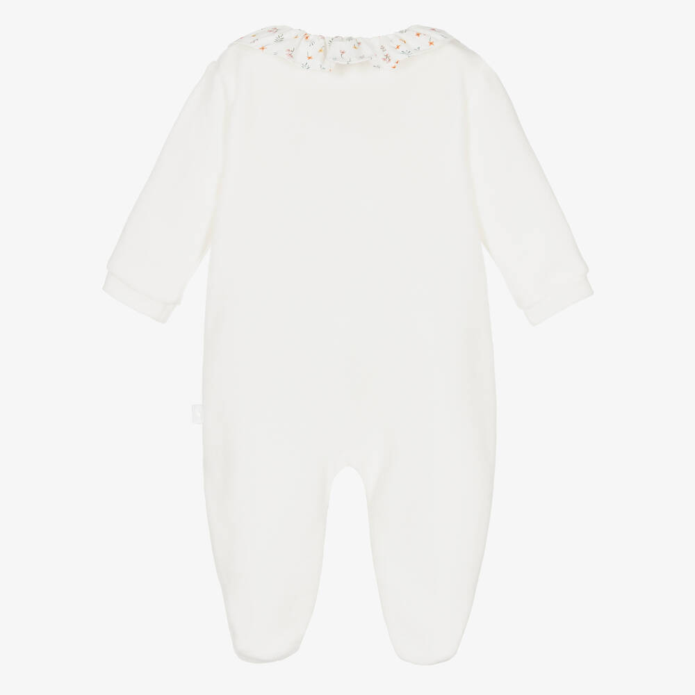 Pureté Du... Bébé-Кремовый комбинезон из хлопкового велюра с цветами | Childrensalon Outlet