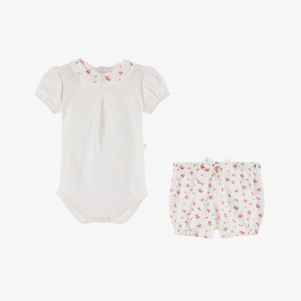Pureté Du... Bébé-Girls Ivory & Crimson Floral Ensemble | Childrensalon Outlet