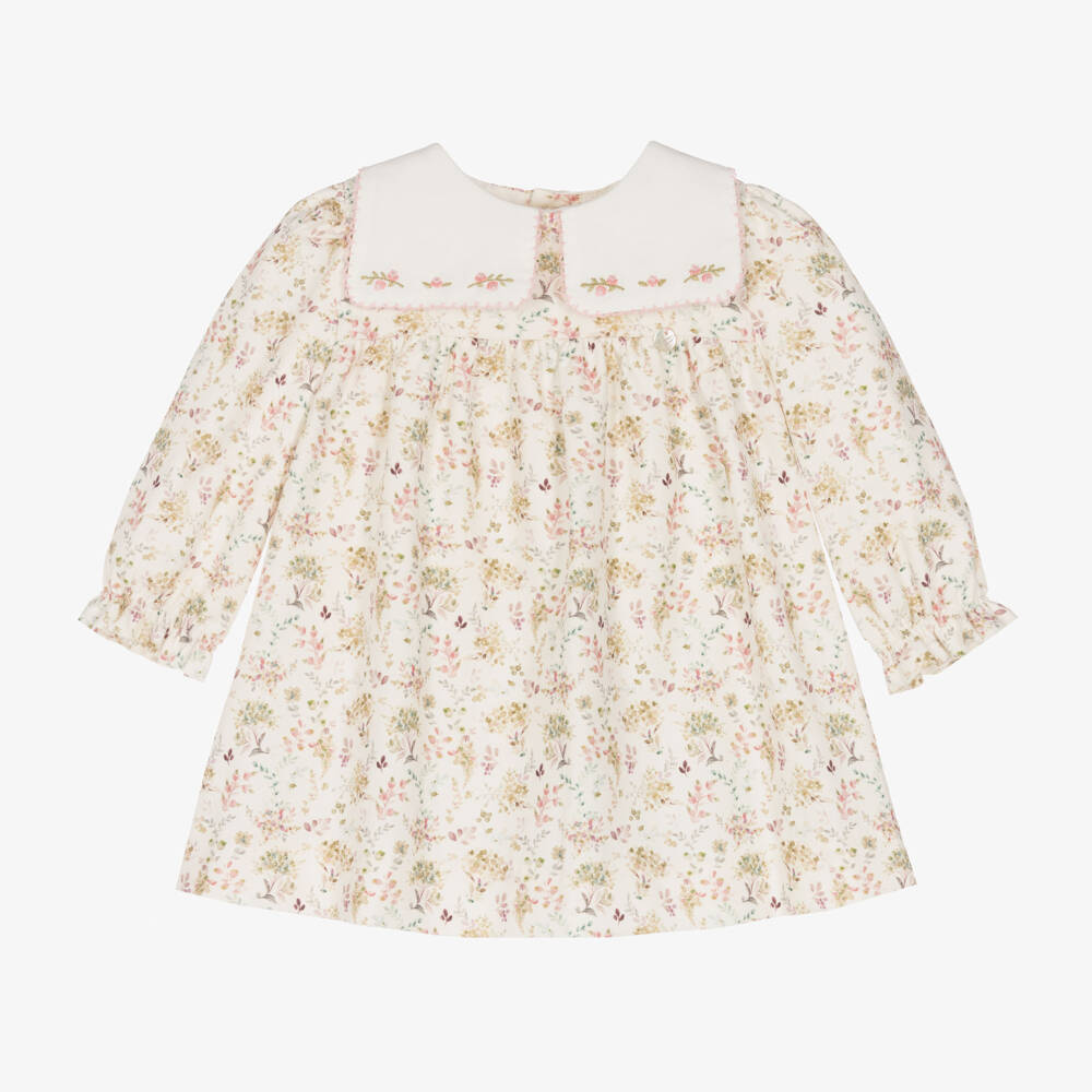 Pureté Du... Bébé-Girls Ivory Floral Cotton Dress | Childrensalon Outlet