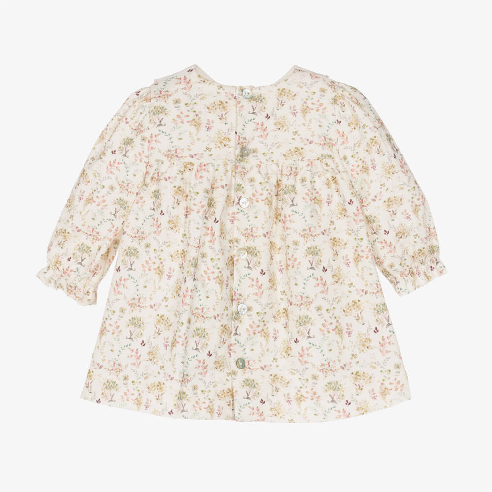 Pureté Du... Bébé-Girls Ivory Floral Cotton Dress | Childrensalon Outlet