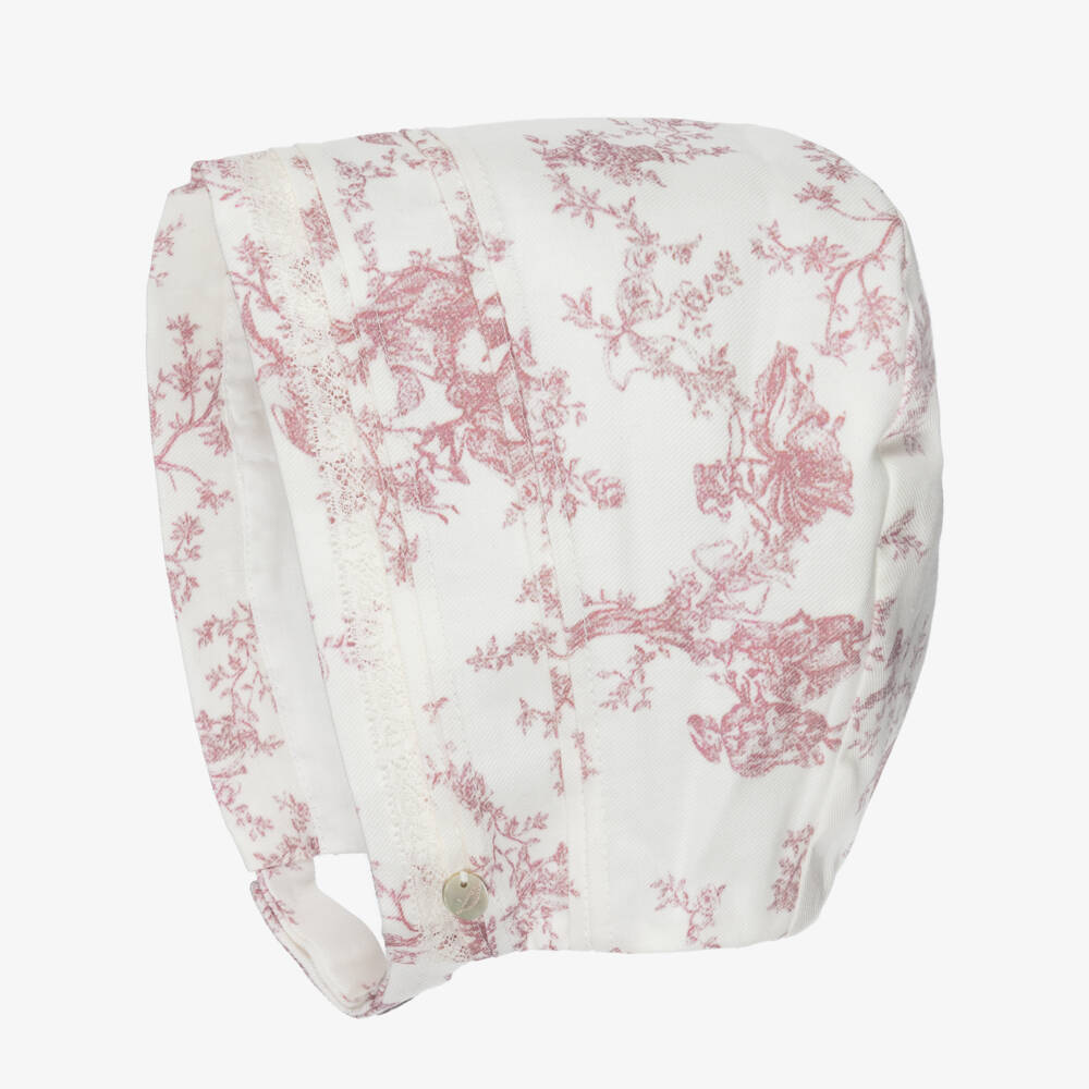 Pureté Du... Bébé-Girls Ivory & Pink Patterned Bonnet | Childrensalon Outlet