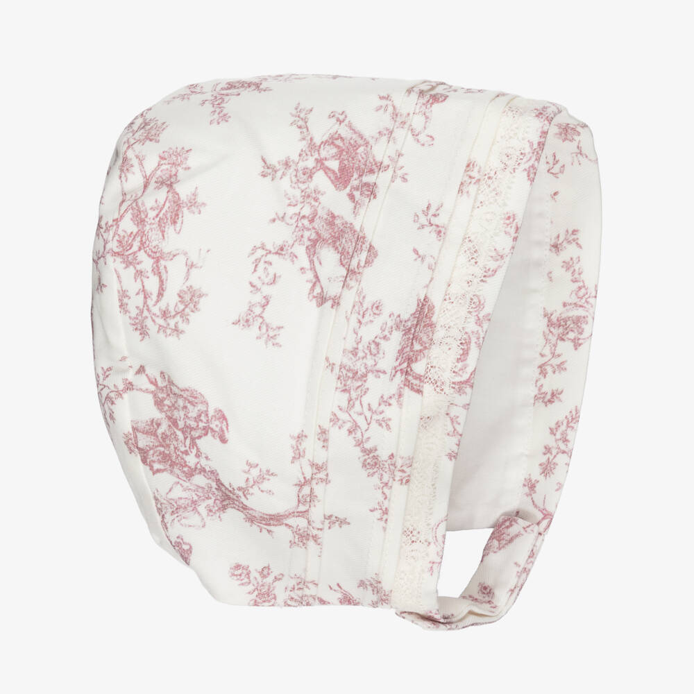 Pureté Du... Bébé-Girls Ivory & Pink Patterned Bonnet | Childrensalon Outlet