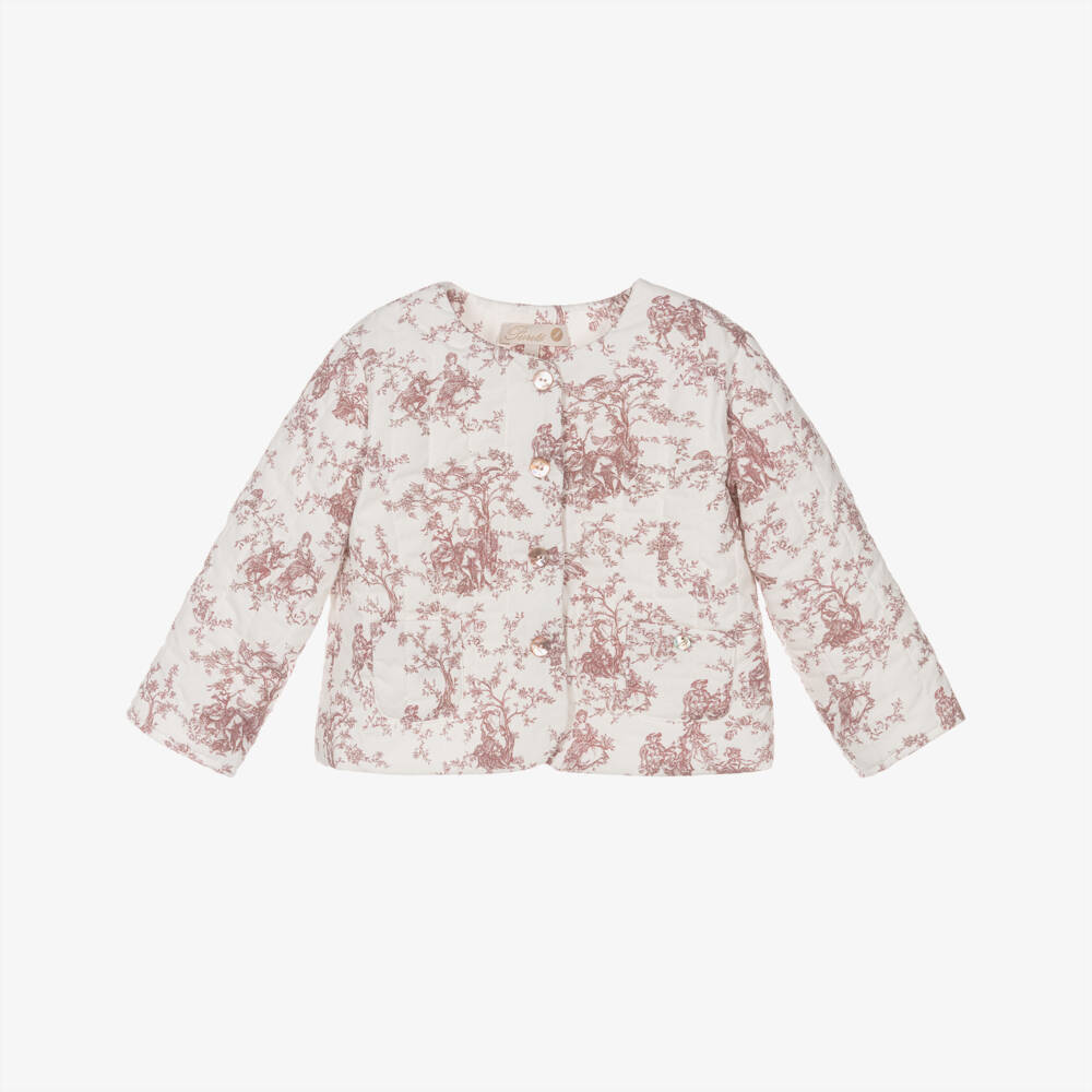 Pureté Du... Bébé-Girls Ivory & Pink Quilted Cotton Toile De Jouy Jacket | Childrensalon Outlet