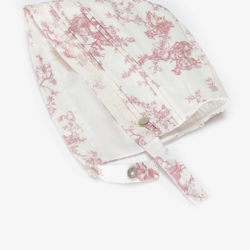 Pureté Du... Bébé-Girls Ivory & Pink Toile de Jouy Bonnet | Childrensalon Outlet