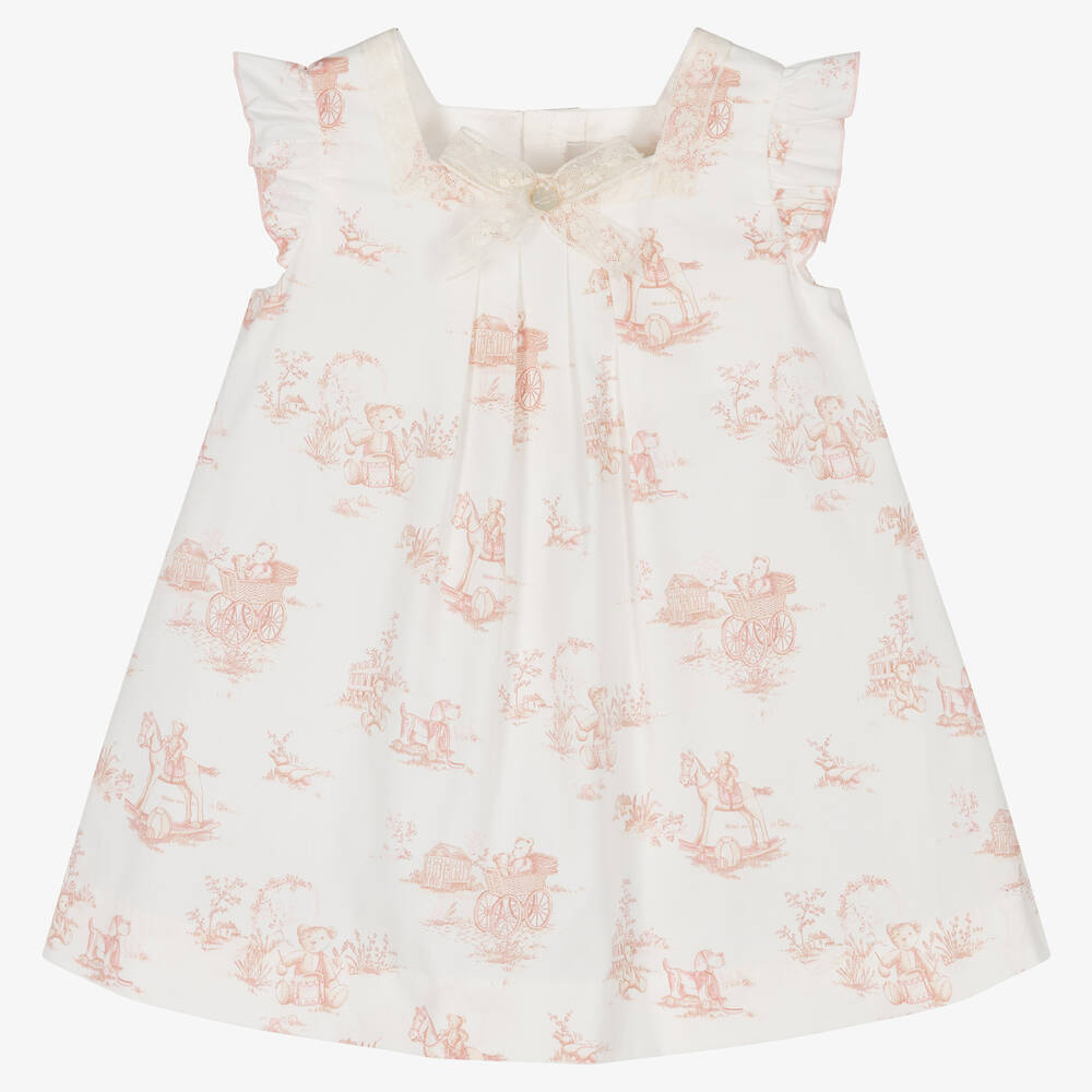 Pureté Du... Bébé - Girls Ivory & Pink Toile de Jouy Print Dress | Childrensalon