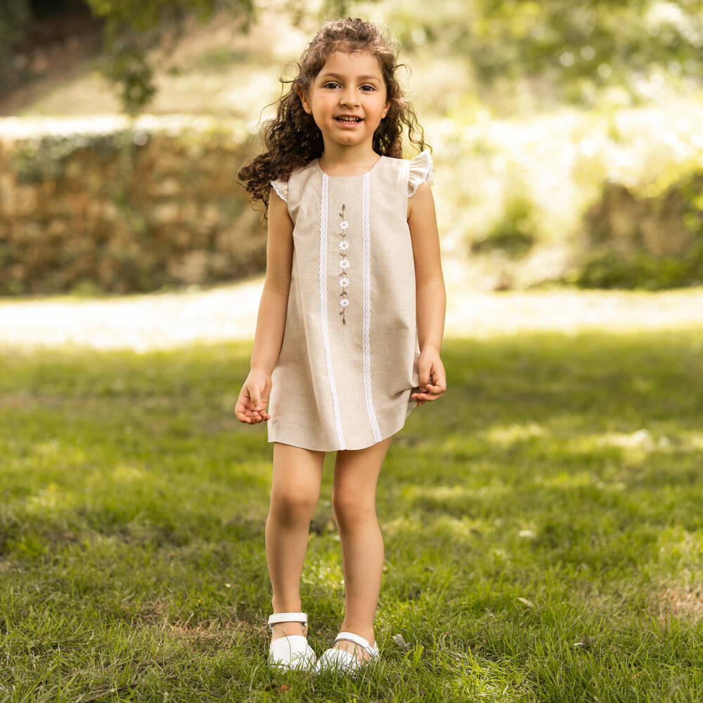 Pureté Du... Bébé-Girls Natural Linen Floral Shift | Childrensalon Outlet