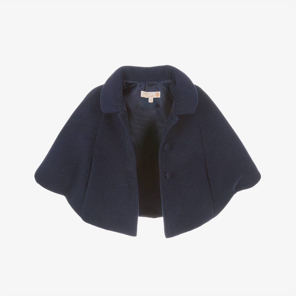 Pureté Du... Bébé-Girls Navy Blue Felted Cape with Detachable Faux Fur Collar | Childrensalon Outlet