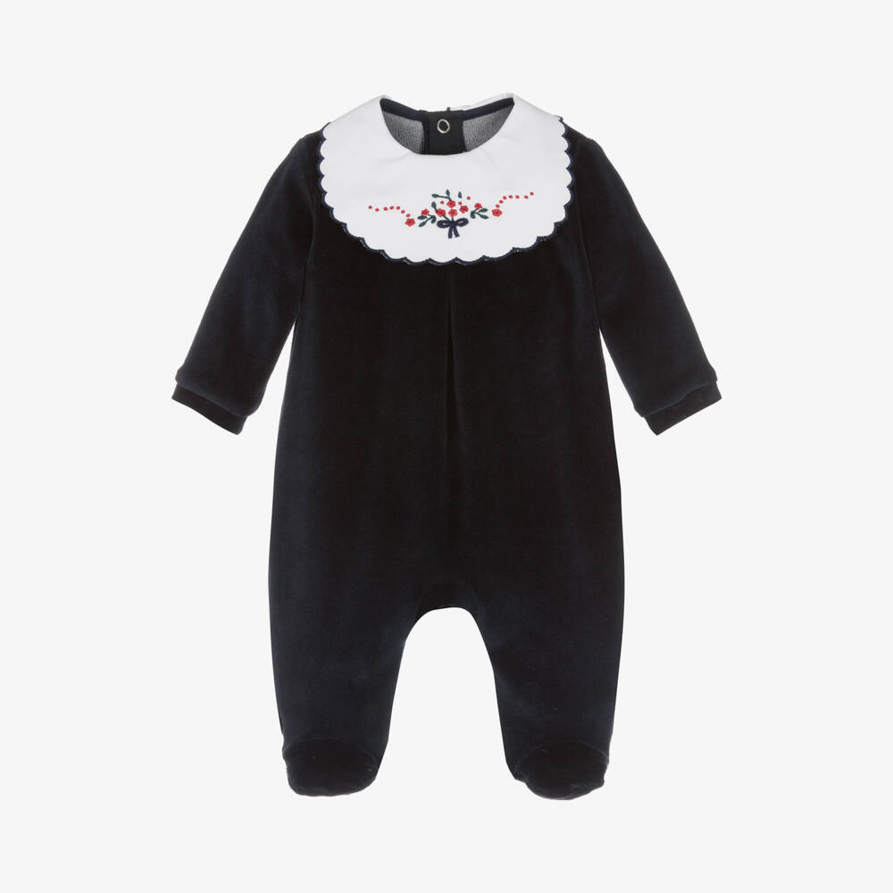 Pureté Du... Bébé-Girls Navy Velour Babygrow | Childrensalon Outlet