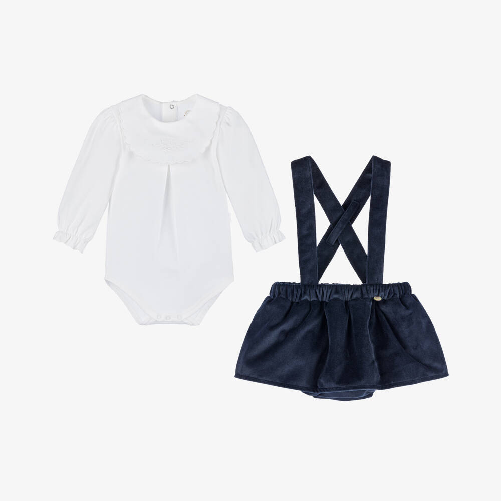 Pureté Du... Bébé-Girls Navy Velvet Skirt Outfit | Childrensalon Outlet