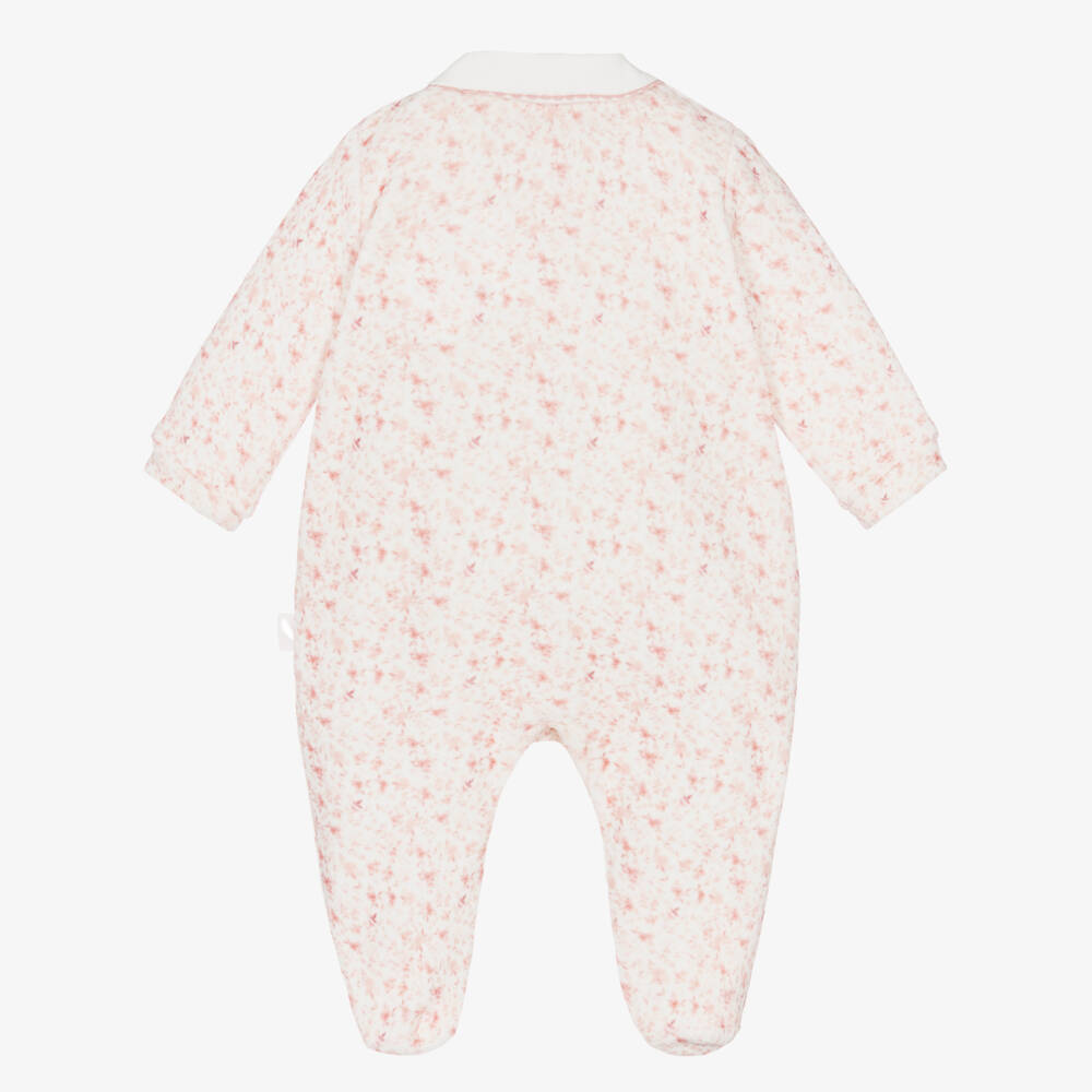 Pureté Du... Bébé-Girls Pink Cotton Floral Velour Babygrow | Childrensalon Outlet