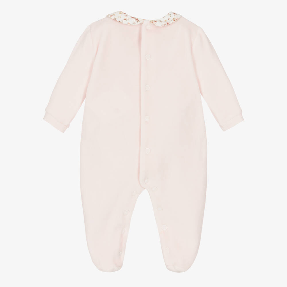 Pureté Du... Bébé-Girls Pink Cotton Floral Velour Babygrow | Childrensalon Outlet