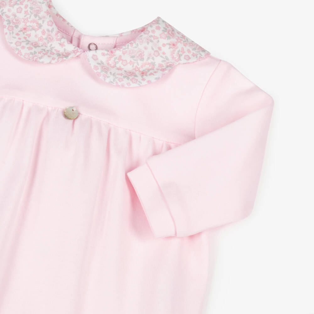 Pureté Du... Bébé-Girls Pink Floral-Collared Cotton Romper | Childrensalon Outlet