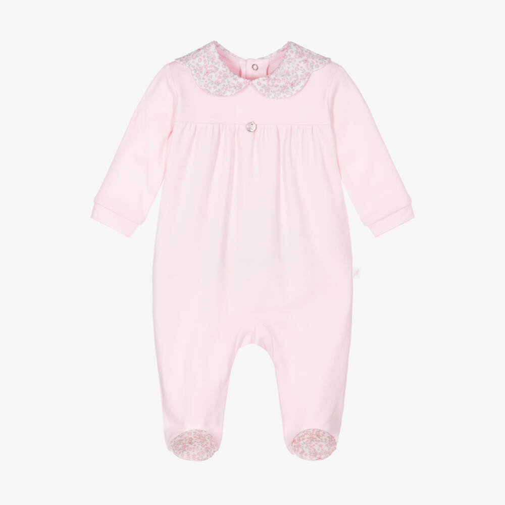 Pureté Du... Bébé-Girls Pink Floral-Collared Cotton Romper | Childrensalon Outlet