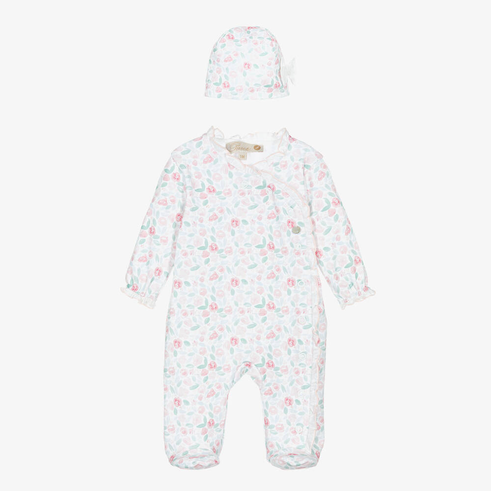 Pureté Du... Bébé-Girls Pink Floral Cotton Babygrow Set | Childrensalon Outlet