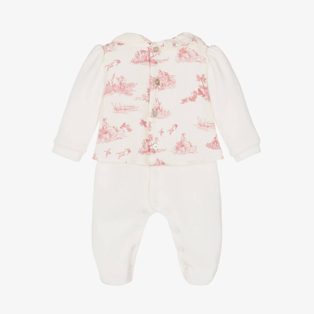 Pureté Du... Bébé-Girls Pink Toile Velour Babysuit | Childrensalon Outlet
