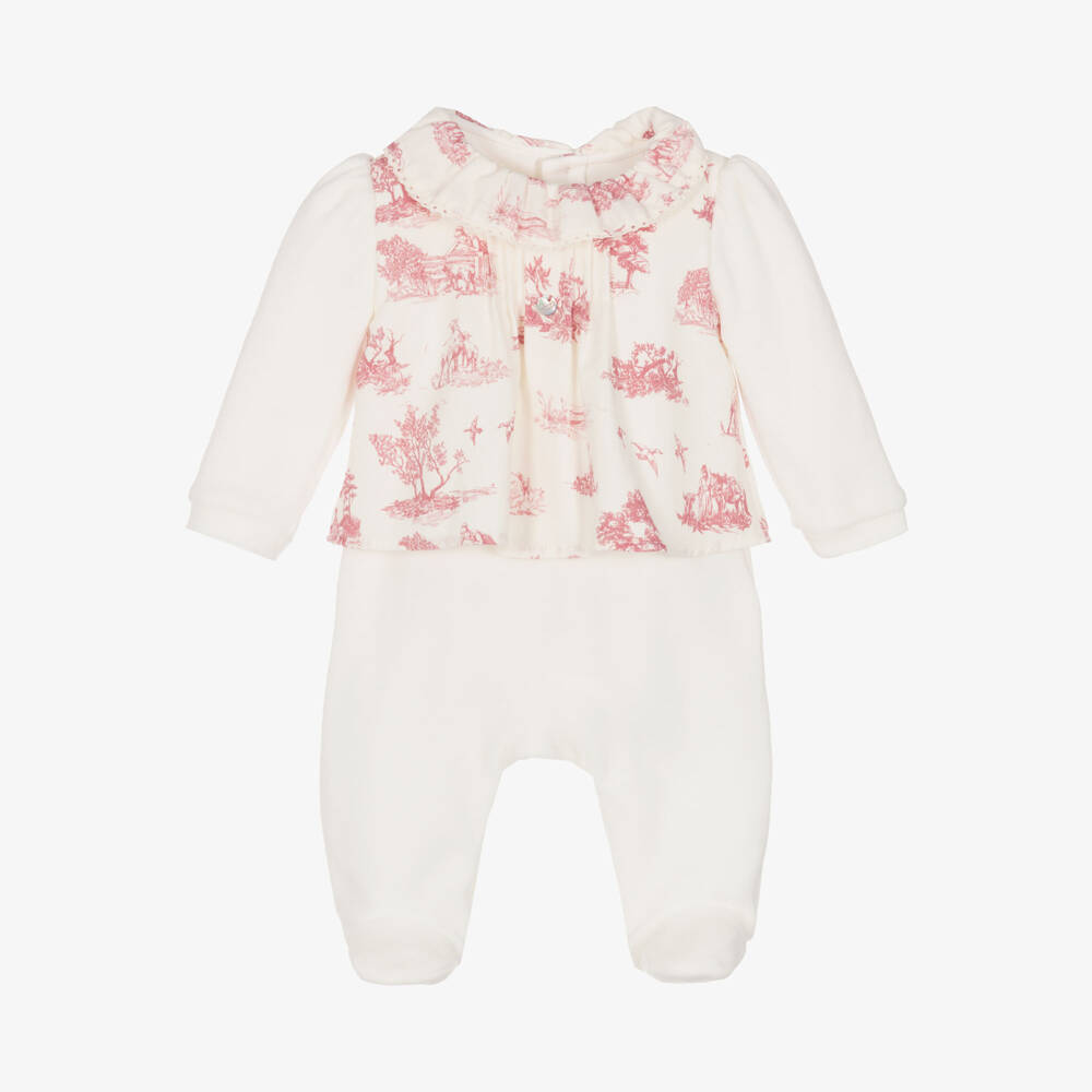 Pureté Du... Bébé-Girls Pink Toile Velour Babysuit | Childrensalon Outlet