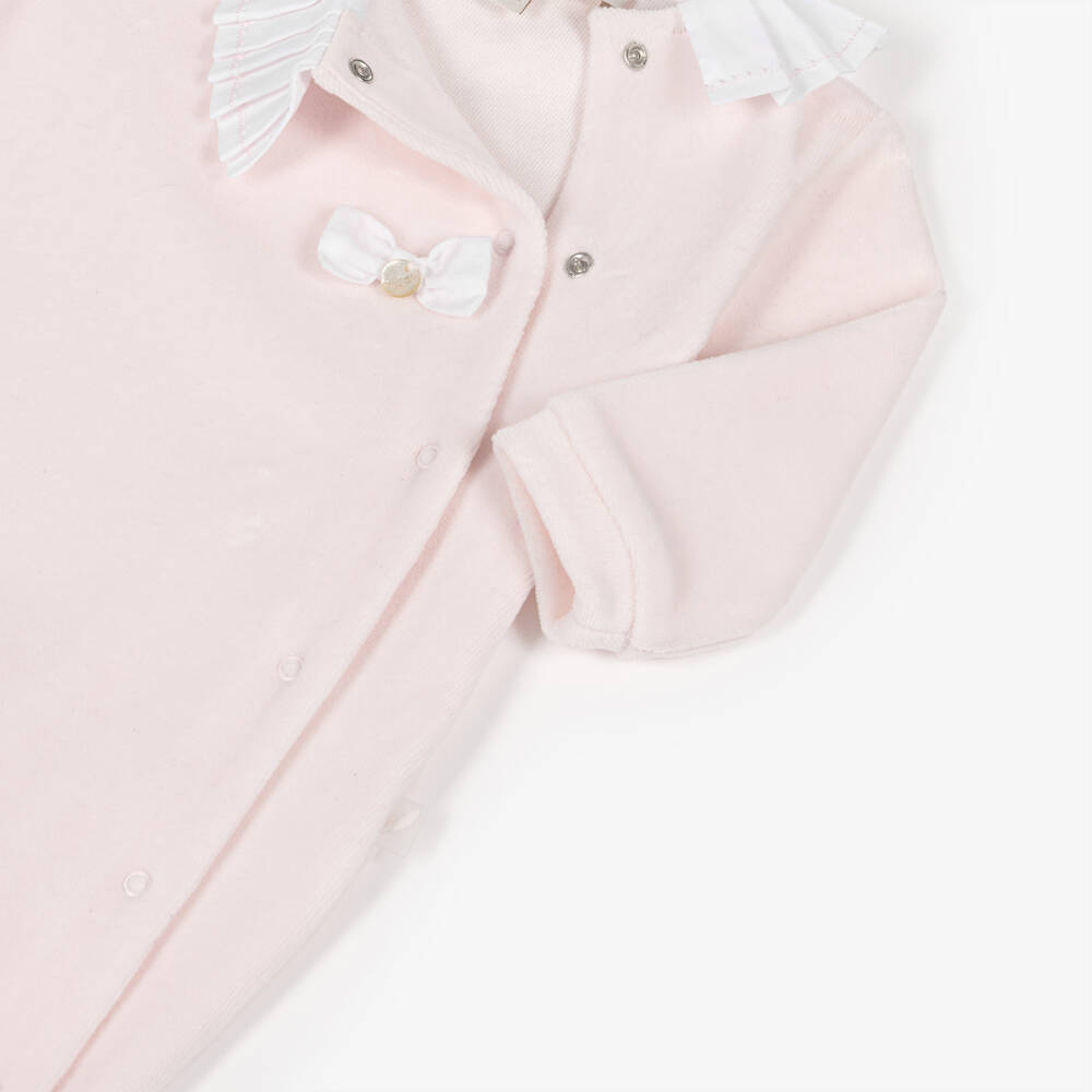 Pureté Du... Bébé-Girls Pink Velour Babygrow with Pleated Collar | Childrensalon Outlet