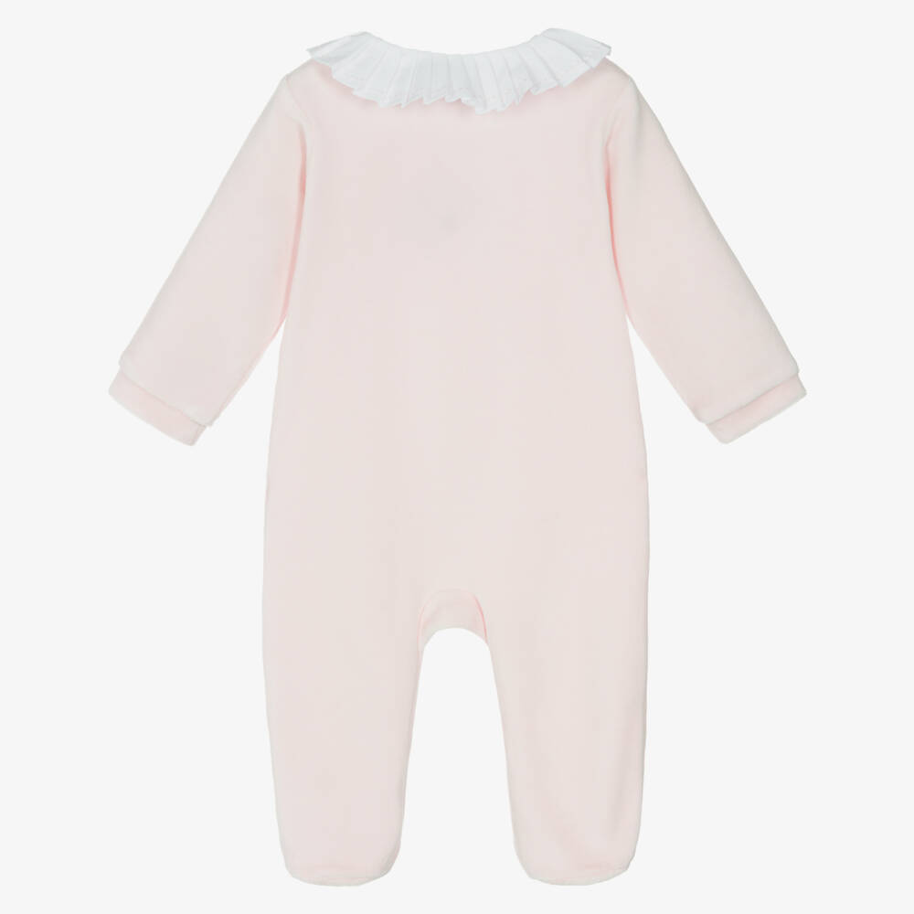 Pureté Du... Bébé-Girls Pink Velour Babygrow with Pleated Collar | Childrensalon Outlet