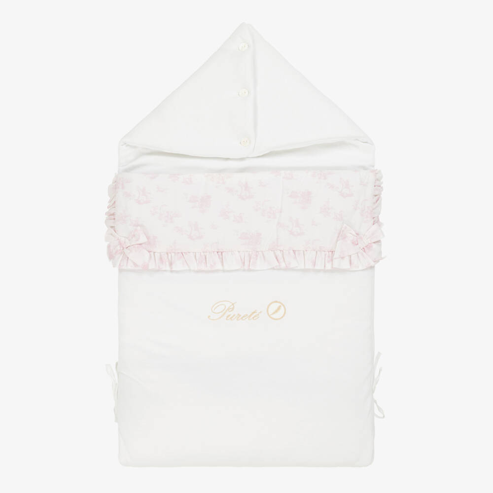 Pureté Du... Bébé-Girls Pink & White Cotton Snuggle Cocoon | Childrensalon Outlet