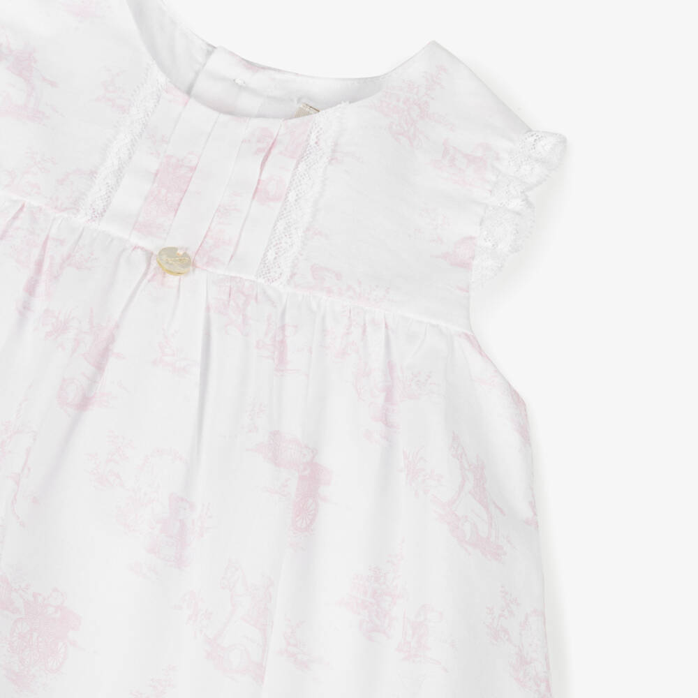 Pureté Du... Bébé-Girls Pink & White Toile Dress | Childrensalon Outlet