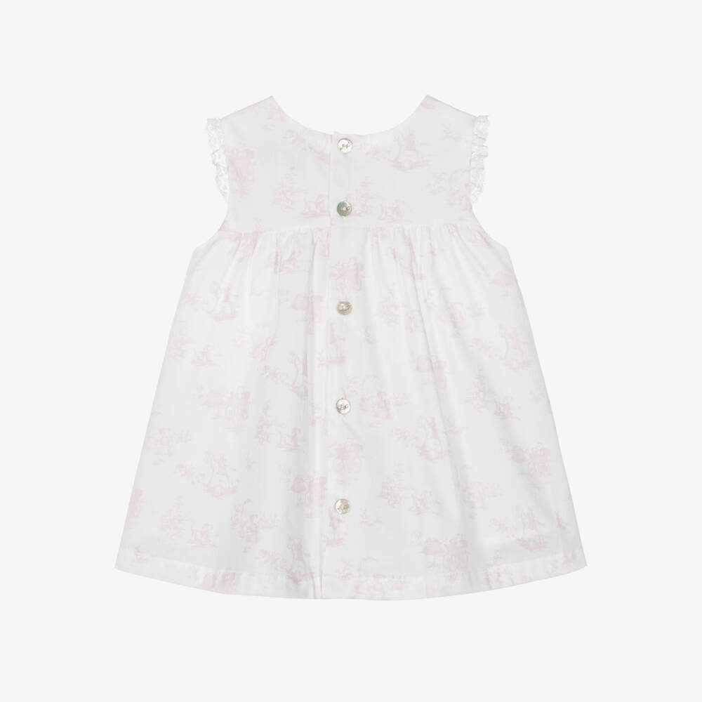 Pureté Du... Bébé-Girls Pink & White Toile Dress | Childrensalon Outlet