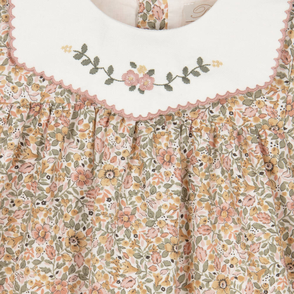 Pureté Du... Bébé-Girls Pink & Yellow Floral Print Cotton Dress | Childrensalon Outlet