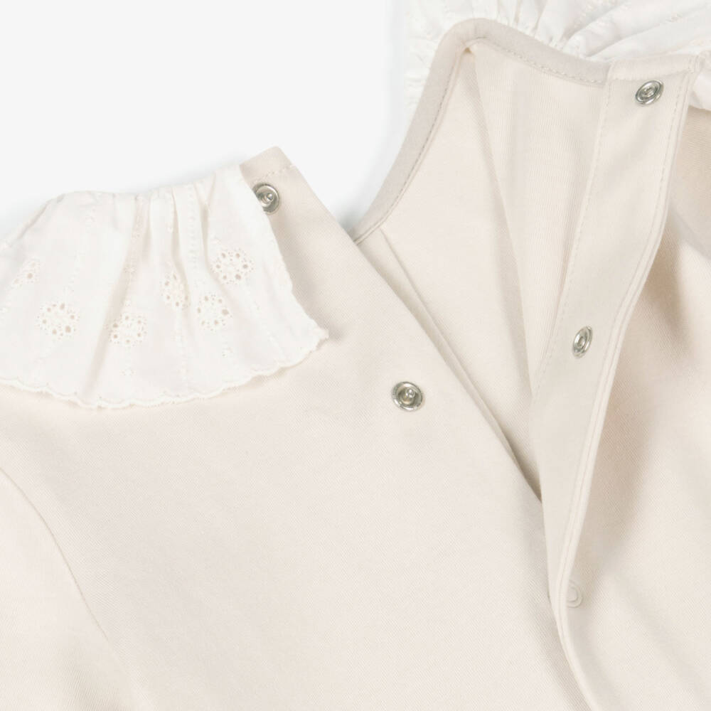 Pureté Du... Bébé-Girls Soft Beige Cotton Ruffled Romper | Childrensalon Outlet