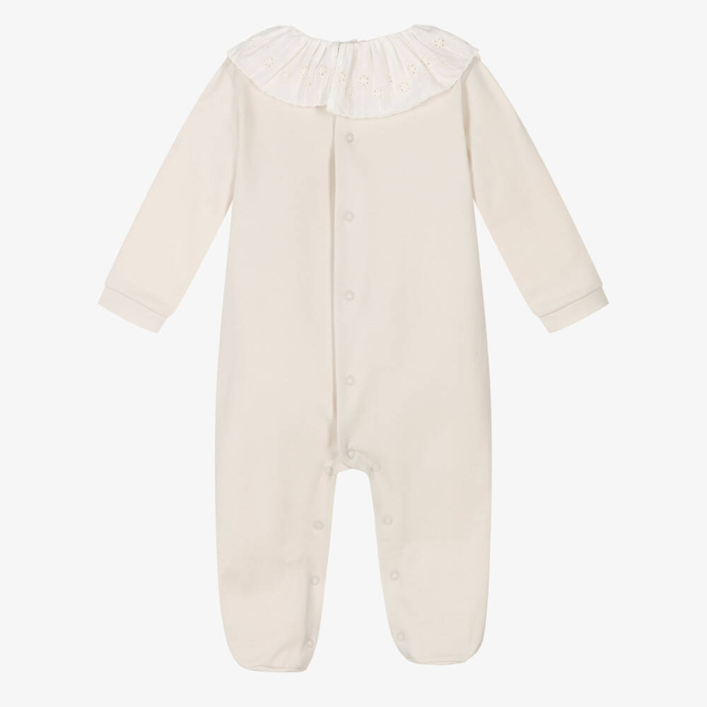 Pureté Du... Bébé-Girls Soft Beige Cotton Ruffled Romper | Childrensalon Outlet