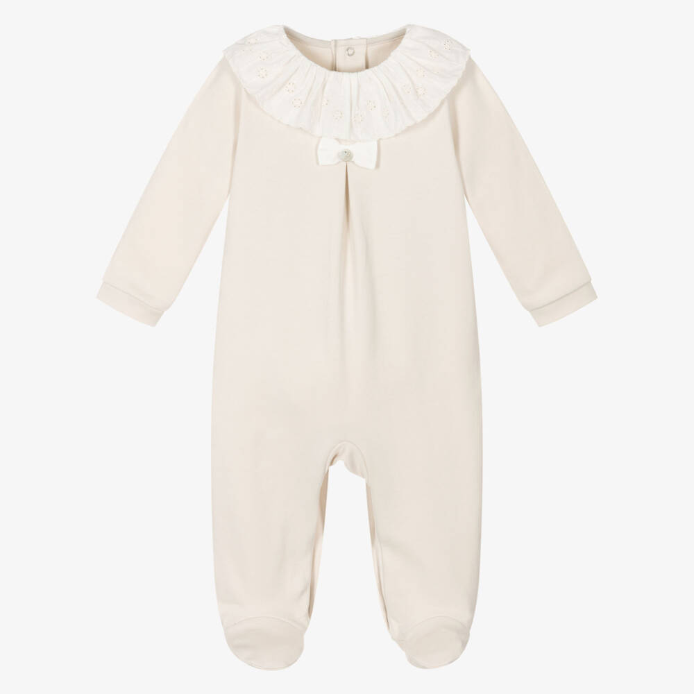Pureté Du... Bébé-Girls Soft Beige Cotton Ruffled Romper | Childrensalon Outlet