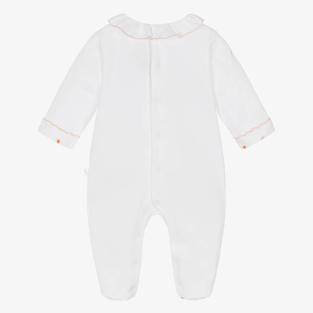 Pureté Du... Bébé-Girls White Babygrow with Embroidered Pink Flowers | Childrensalon Outlet