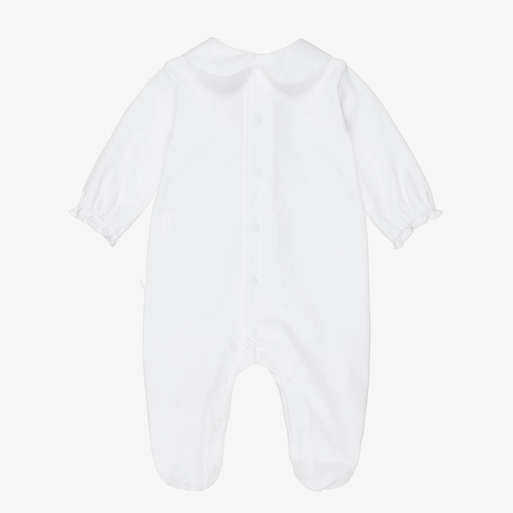 Pureté Du... Bébé-Girls White Cotton Babygrow with Embroidered Collar | Childrensalon Outlet