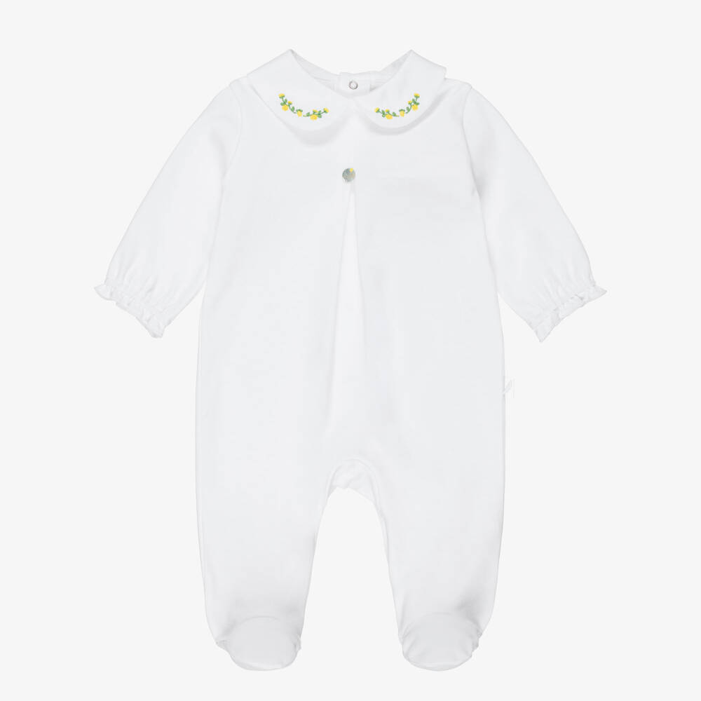 Pureté Du... Bébé-Girls White Cotton Babygrow with Embroidered Collar | Childrensalon Outlet