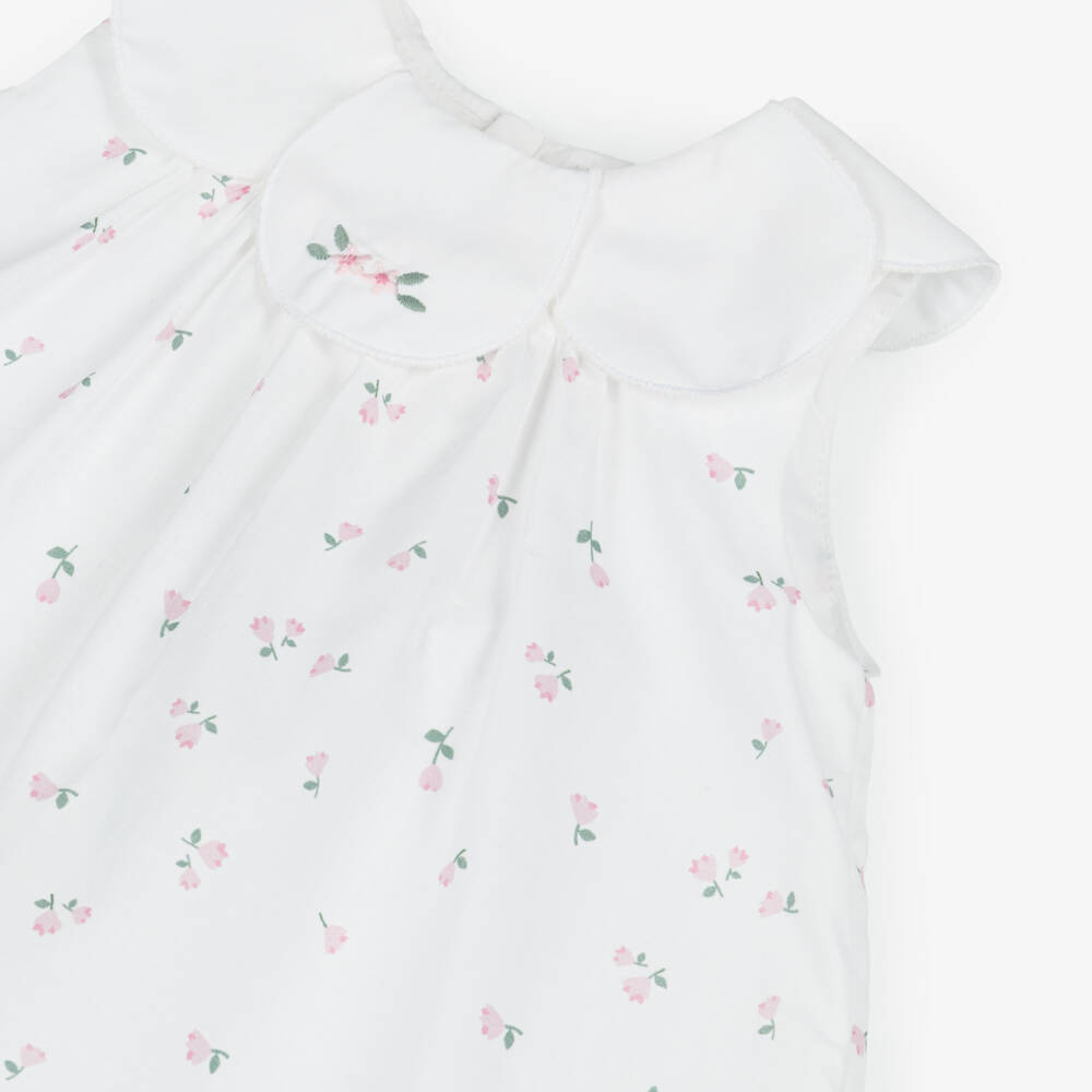 Pureté Du... Bébé-Girls White Floral Dress with Petal Collar | Childrensalon Outlet