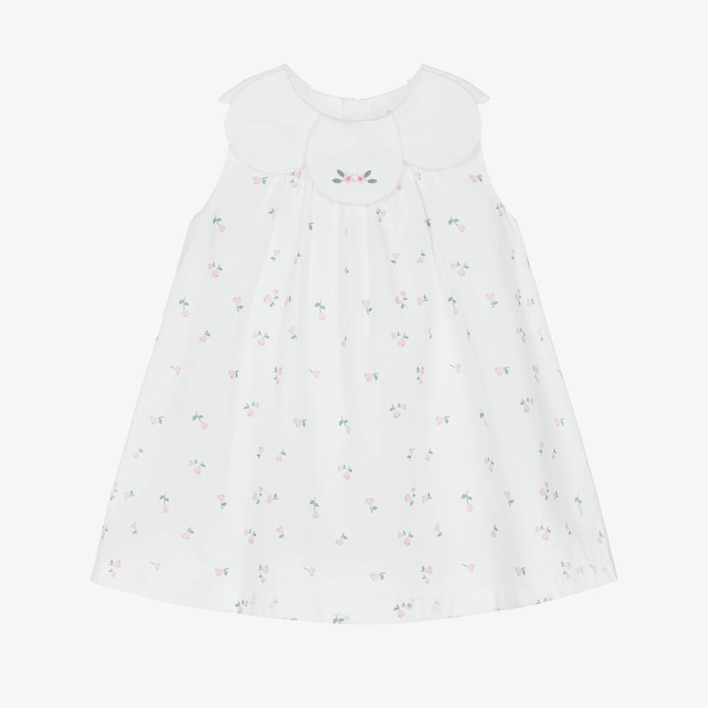 Pureté Du... Bébé-Girls White Floral Dress with Petal Collar | Childrensalon Outlet