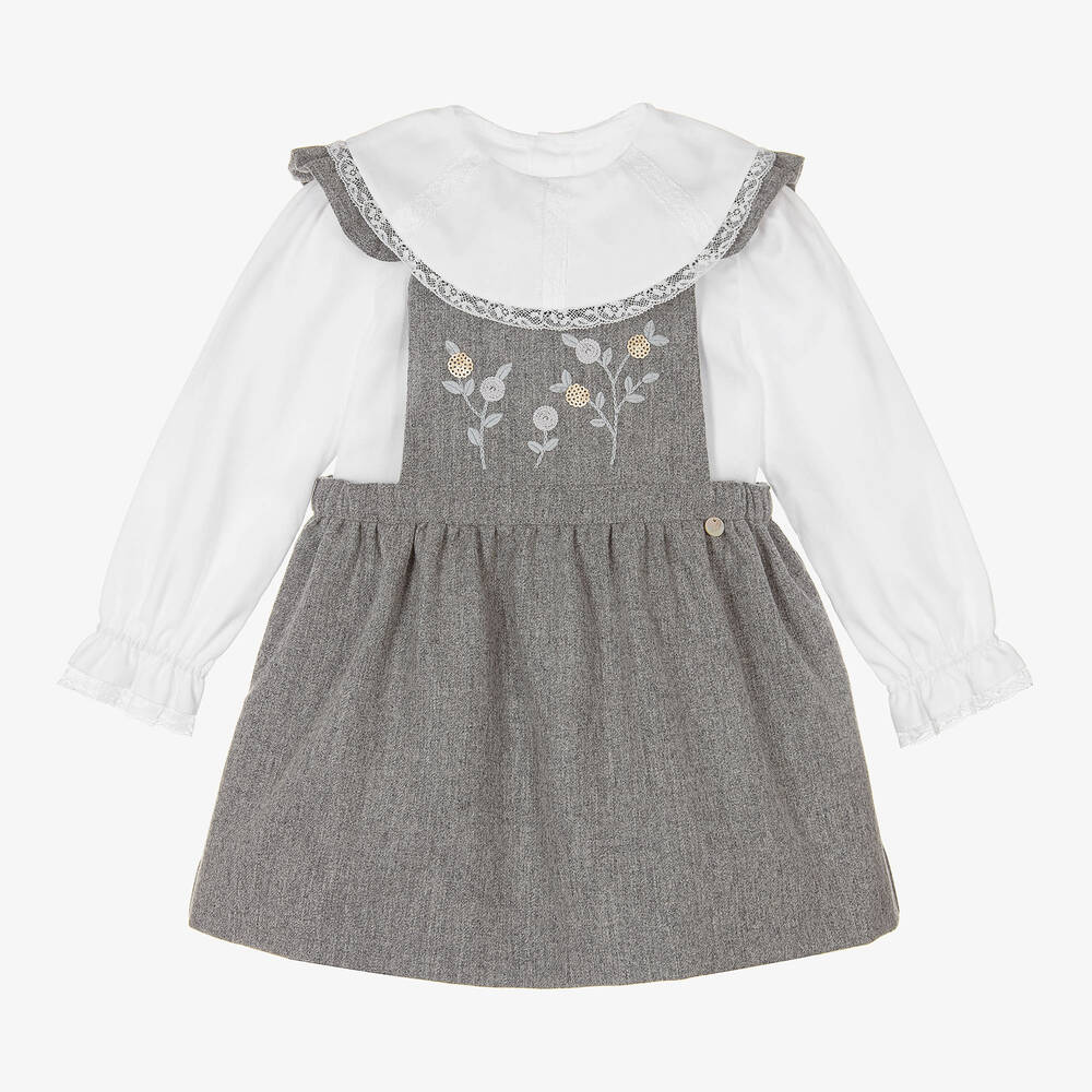 Pureté Du... Bébé - طقم فستان أطفال بناتي مزيج صوف لون أبيض ورمادي | Childrensalon