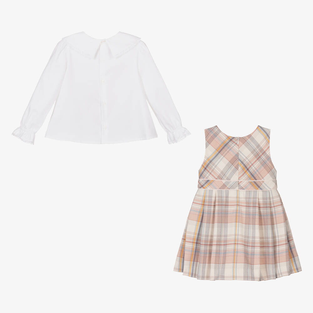 Pureté Du... Bébé-Girls White & Pink Checked Cotton Dress Set | Childrensalon Outlet