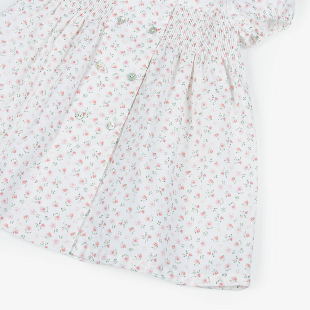Pureté Du... Bébé-Girls White & Pink Cotton Floral Dress | Childrensalon Outlet