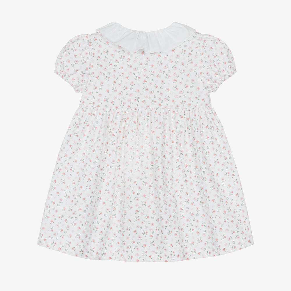 Pureté Du... Bébé-Girls White & Pink Cotton Floral Dress | Childrensalon Outlet
