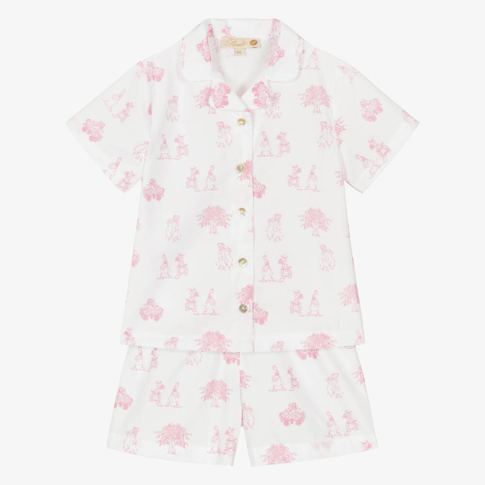 Pureté Du... Bébé-Girls White & Pink Toile De Jouy Cotton Pyjamas | Childrensalon Outlet