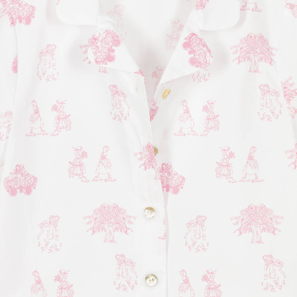 Pureté Du... Bébé-Girls White & Pink Toile De Jouy Cotton Pyjamas | Childrensalon Outlet