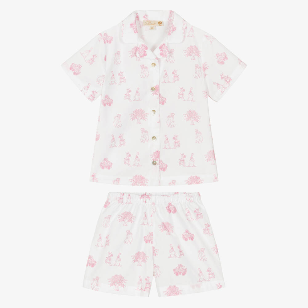 Pureté Du... Bébé-Girls White & Pink Toile De Jouy Cotton Pyjamas | Childrensalon Outlet