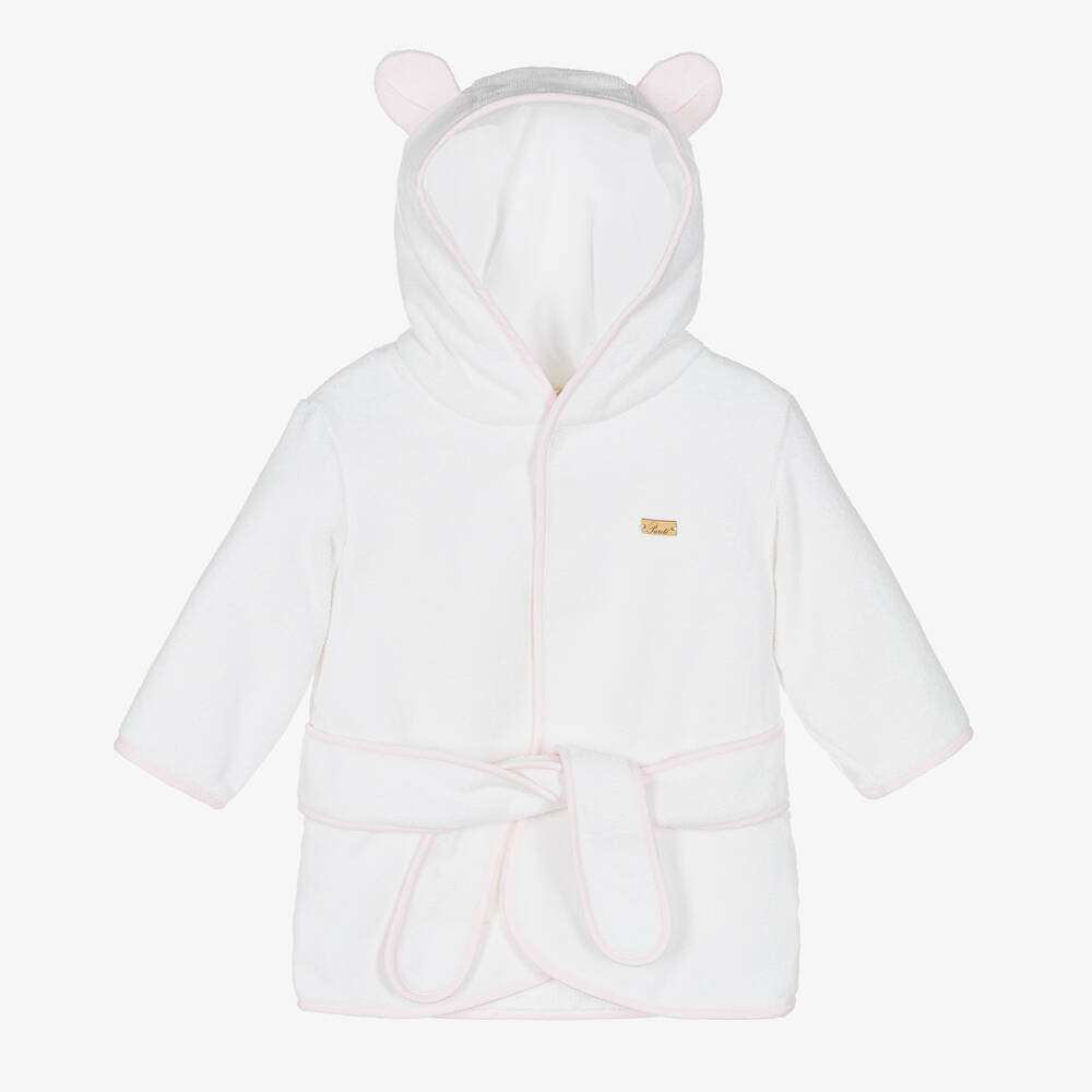 Pureté Du... Bébé - Girls White & Pink Towelling Bathrobe | Childrensalon