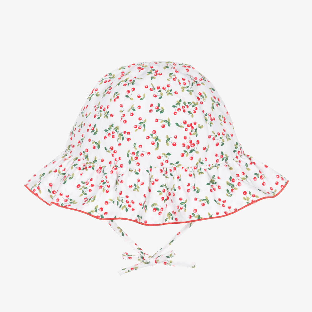 بيوريتي دو بيبي-قبعة أطفال بناتي قطن بوبلين لون أبيض وأحمر | Childrensalon Outlet