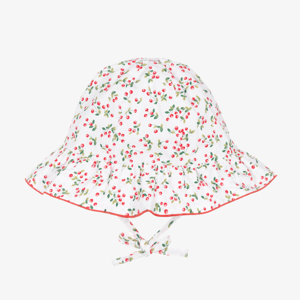 Pureté Du... Bébé-Girls White & Red Cherry Cotton Hat | Childrensalon Outlet