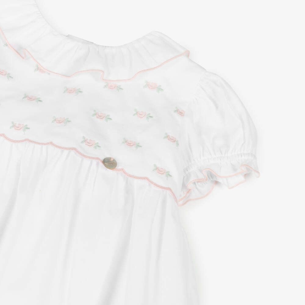 Pureté Du... Bébé-Girls White Rosebud Embroidered Dress | Childrensalon Outlet